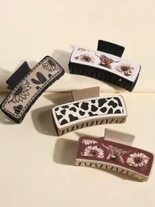 Ladies' adorable cowboy hair claw, premium leather texture, fun cowboy style, cow spots, sunflower, flower hair accessory, Flower Hair Clips, suitable for half-up styles, braided hairstyles, beach vacations, and daily casual hair accessories