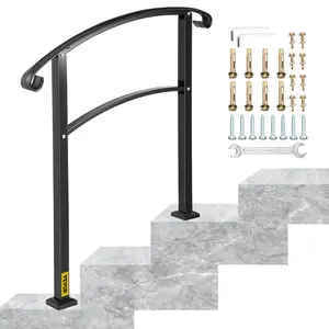 VEVOR 3-Step Transitional Handrail Fits 1 or 3 Steps Matte Stair Rail Wrought Iron Handrail with Installation Kit Hand Rails for Outdoor Steps (Unadjustable) (Black)