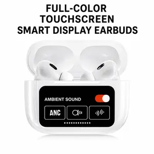 Wireless Bluetooth headphones with touchscreen charging case, ANC noise cancellation technology, immersive stereo sound, comfortable ear insertion design, IPX4 water and sweat resistance, suitable for both sports and daily use