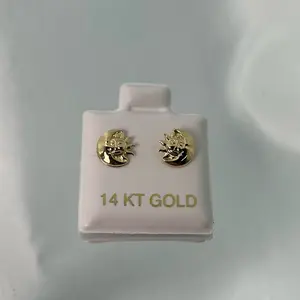 14k Gold Screw Back Earrings Sun and Moon Design 14 KT Gold Earrings for Women