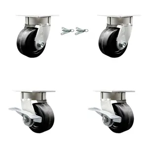 Service Caster SCC-KP30S420-PHR-BSL-2-SLB-2 Kingpinless Phenolic Swivel Top Plate Caster with 4 x 2 in. Black Wheels - 3200 lbs Total Capacity - Set of 4