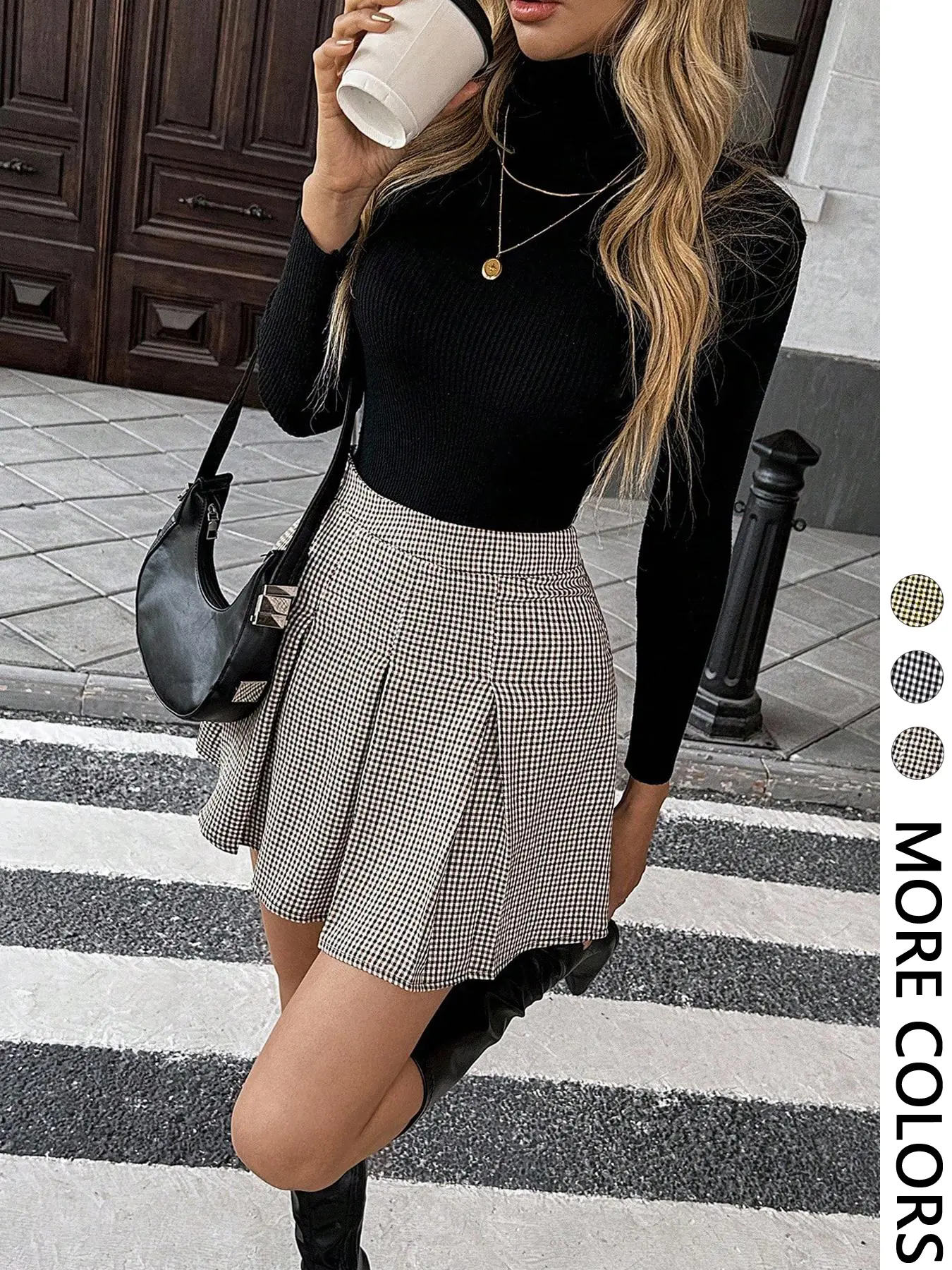 Women's Plaid Ruched Zipper Closure Casual Commuter Minimalist School Korean Style Fitted Short Skirt, Spring Summer Fall Winter, Casual Fashionable Skirt