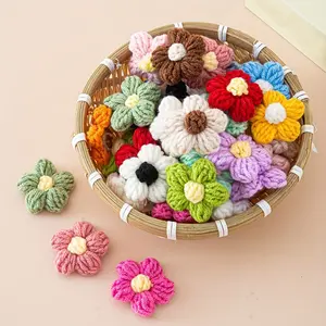 Handmade Knitted Yarn Flowers, Multicolor Set , Perfect for Crafts, Hair Bows, Hats, Clothing Accessories, Crochet Items