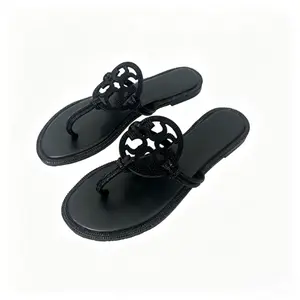 Women's Lightweight Summer Thong Sandals - Sparkling Black Rhinestone Embellished Flip Flops - Non-Slip Flat Slides for Beach, Wedding, and Daily Wear