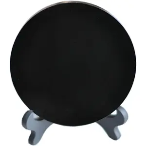 Black Obsidian Scrying Mirror with Stand Round Smoth Natural Crystal Polished Diameter 4 inch / 100mm
