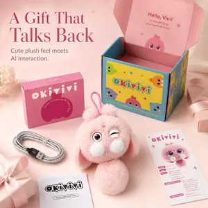 OKIVIVI Cute AI Plush Toy, Interactive Talking Stuffed Animal Bag Charm with Voice Chat & Touch-Reactive Feedback, AI Companion Pet Gift for Teen Girls, Women & Adults, Supports English & Spanish