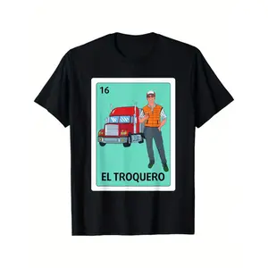 El Troquero Trucker T Shirt Game Featuring Mexican Bingo Card Design for Men