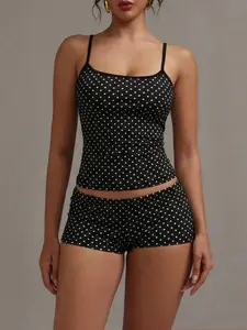 MONASWEET Y2K Fashionable Polka Dot Camisole And Shorts Set, Sexy And Fitted, Suitable For Vacation Wear Spring