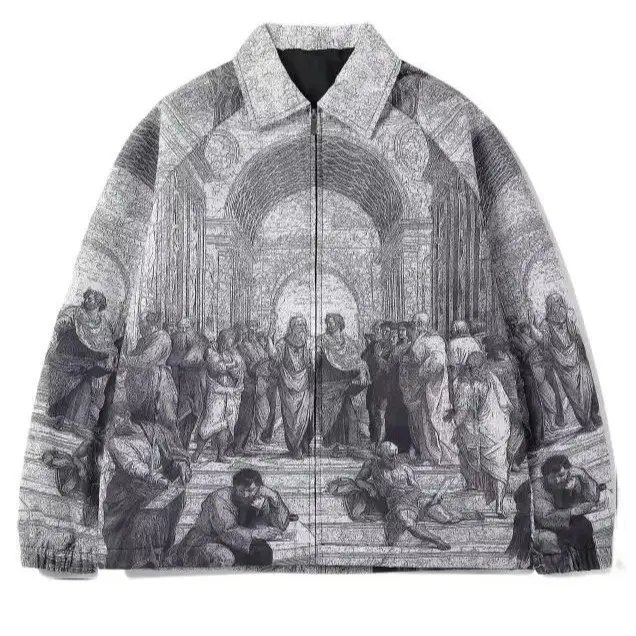 Men's Autumn 3D Digital Print Long-Sleeve Graphic Jacket - Grey Zipper Fashion Coat, Casual Stylish Menswear Outerwear