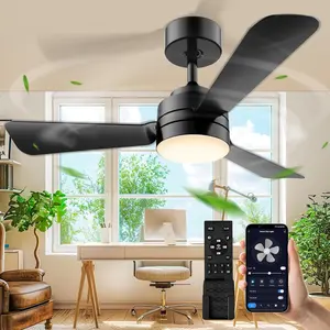 Dimmable Small Ceiling Fan with Light and Remote Control | Easy Install Black Ceiling Fan Light for Bedroom Kitchen Garage