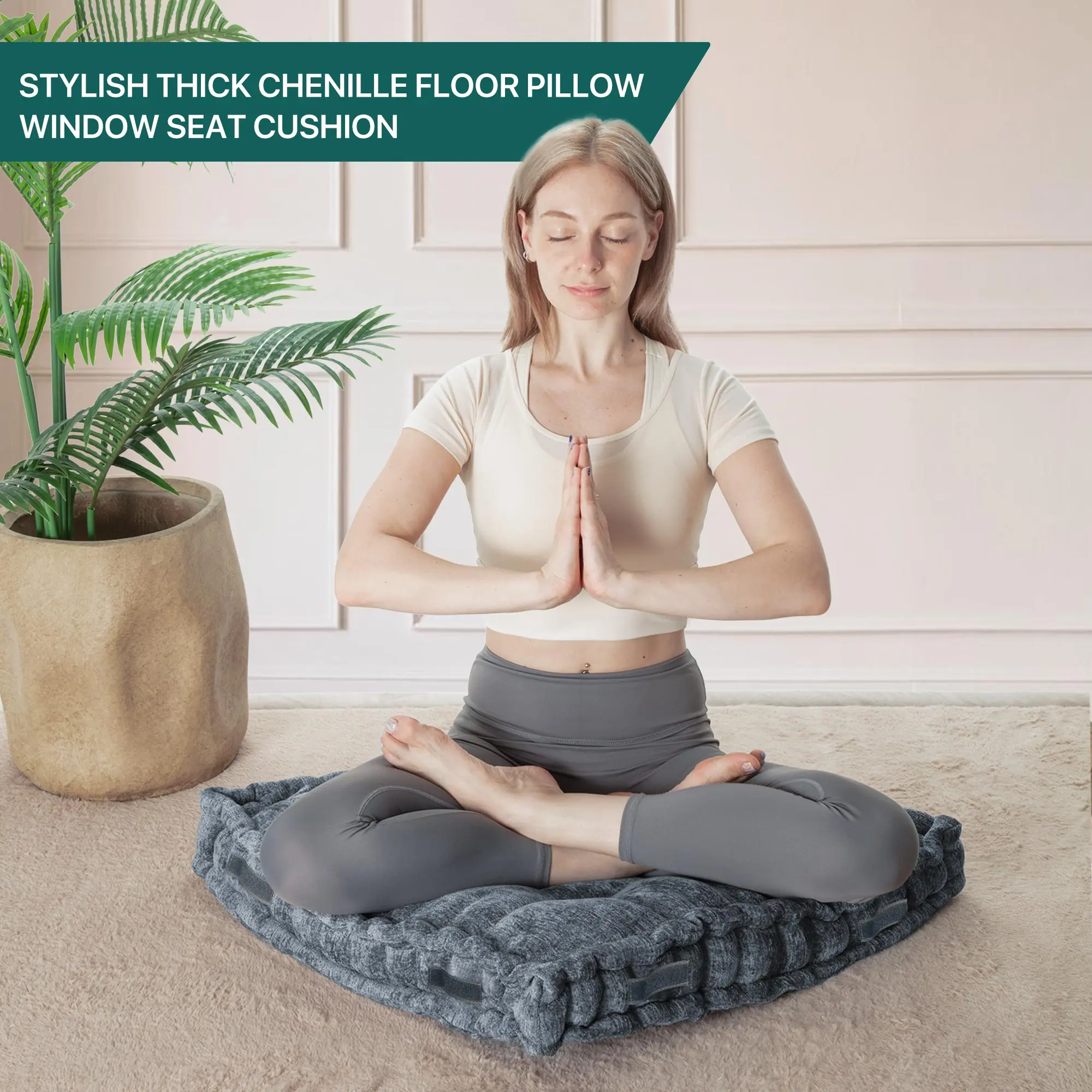 Fan-Shaped Floor Cushion Corner Nook Floor Pillow, 28"x28" Thick Meditation Cushion for Yoga & Sitting, Kids Play Pillow for Indoor/Outdoor Reading Nook, Gray
