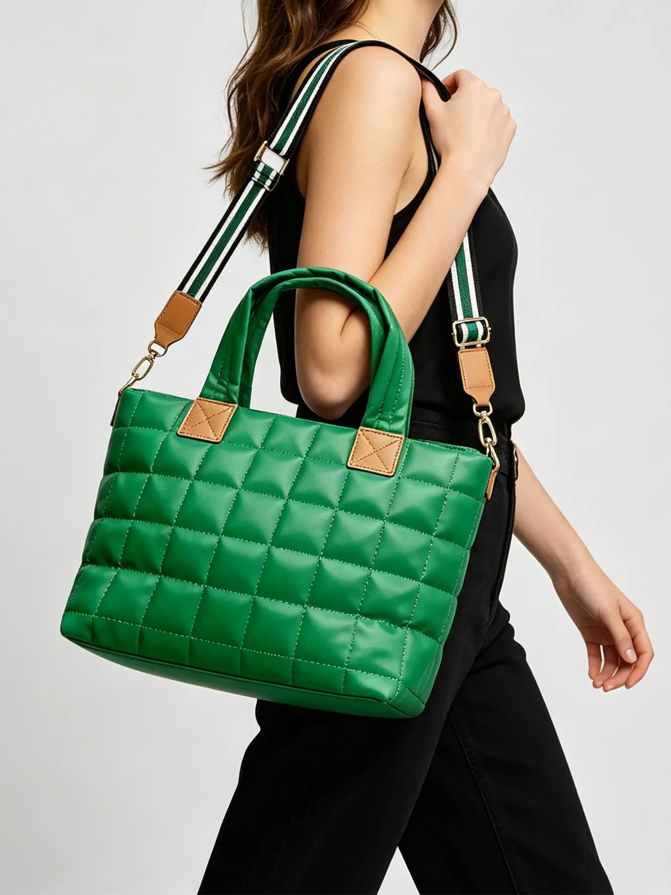 Women's Large Capacity Quilted Tote Bag, Convertible Crossbody Handbag with Detachable Strap, Perfect for Daily Work & Travel indamcan ploshie western tabby