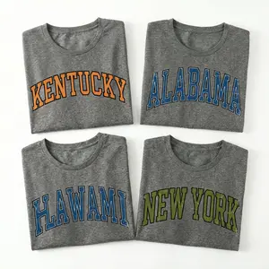 Vintage 50 states in the United States T-Shirt,"where are you from？"Short Sleeve, Crew Neck, Versatile Layering Piece, Minimalist WardrobeEssential Top Summer