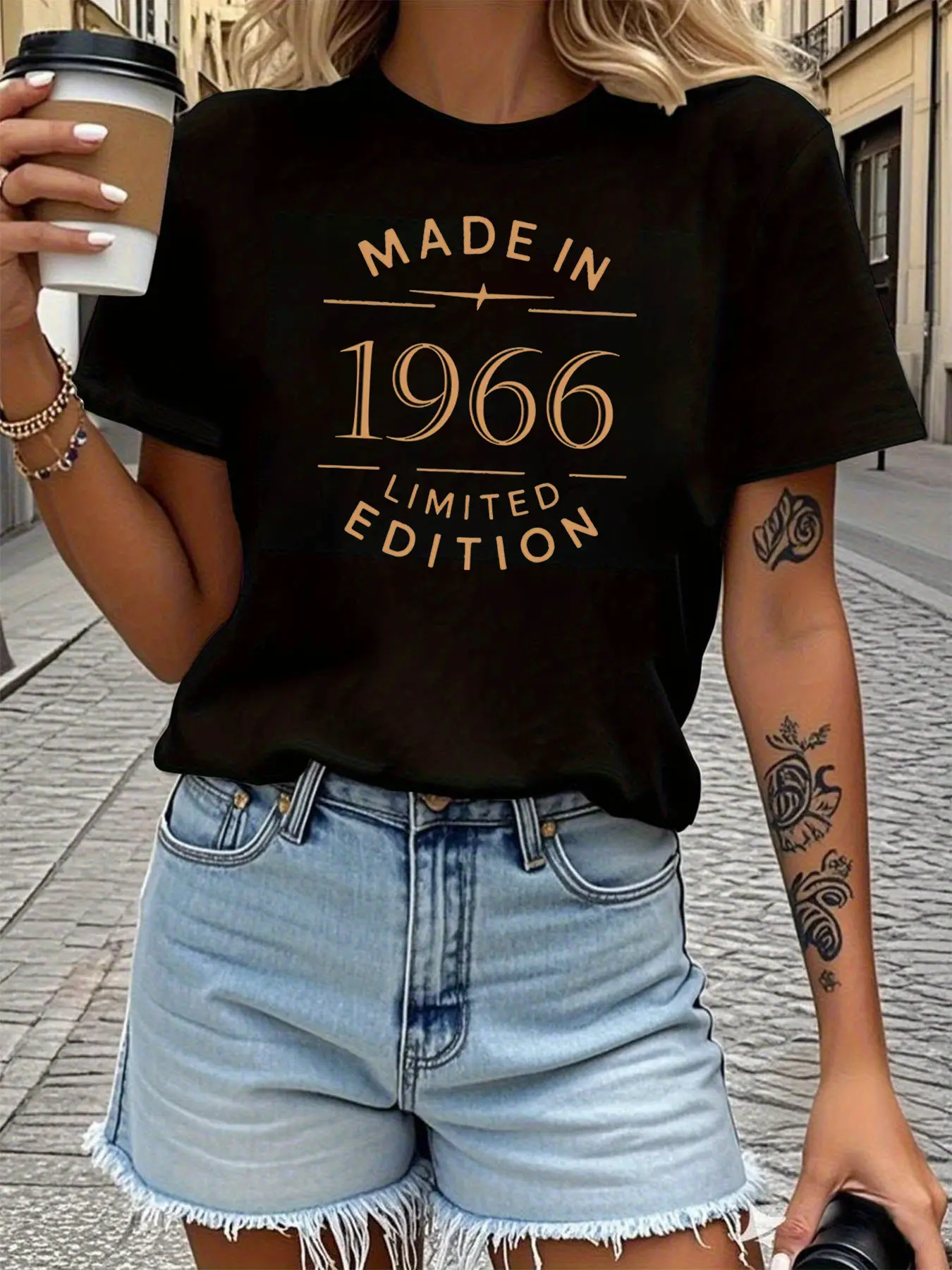 Limited Edition Women'S Round Neck Short Sleeve T-Shirt Made in 1966, Perfect for Casual Outings, Holiday Gifts, Gatherings with Friends, Music Parties, And Vacation Wear