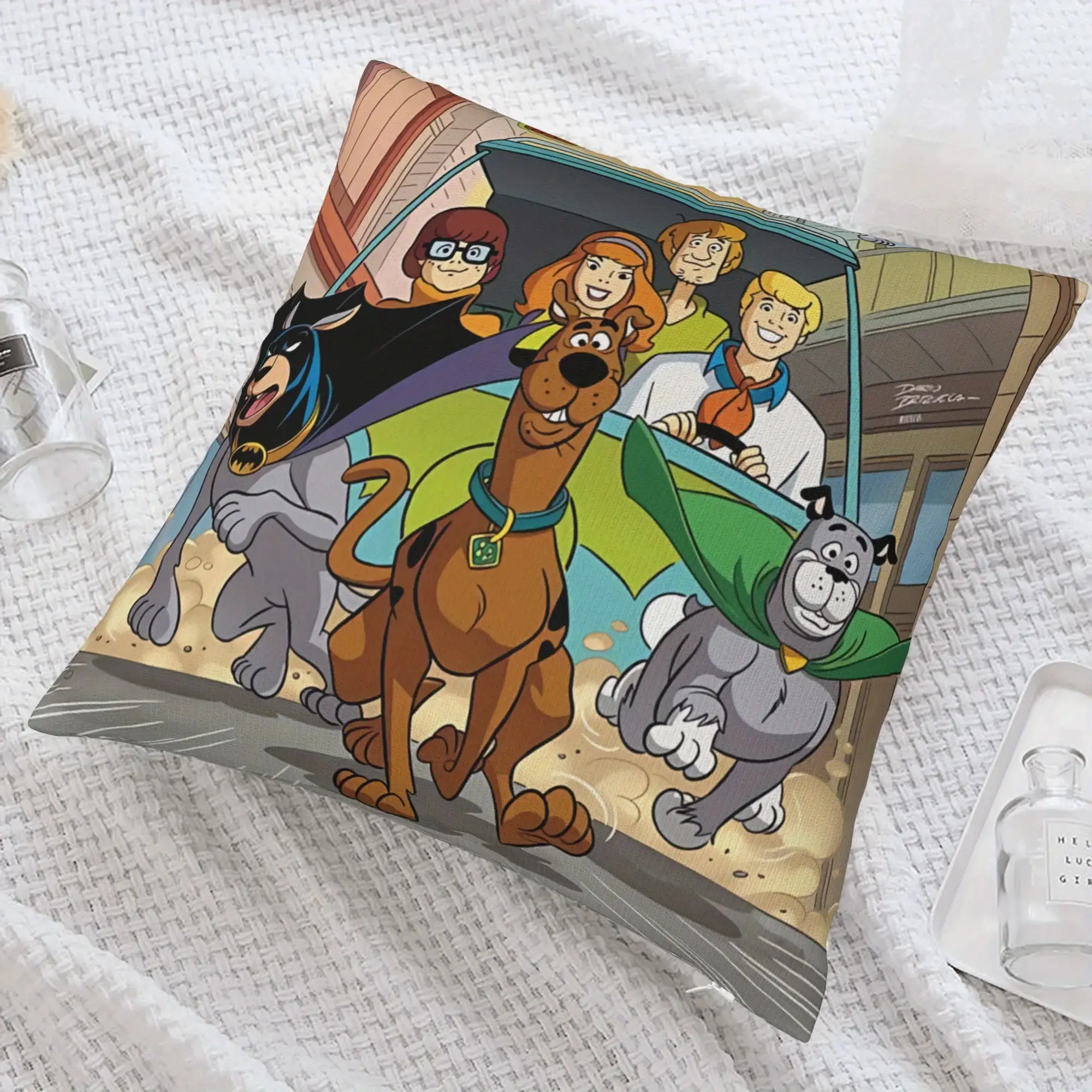 Scooby-Doo Themed Pillowcase, 18x18 Inches, Machine Washable Polyester, Zipper Closure, Decorative Cushion Cover for Living Room - No Insert Included, Pillowcase for Living Room