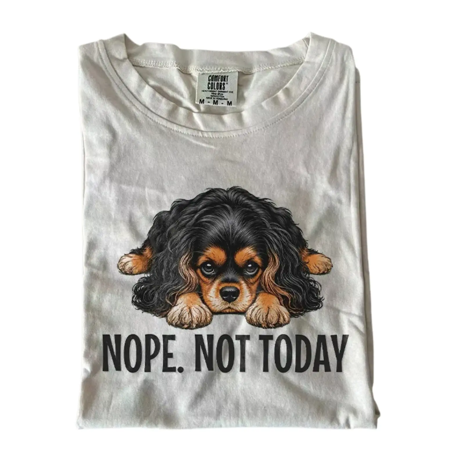 Funny Black and Tan Cavalier King Charles Spaniel T-Shirt, Vintage 90s Lazy Tired Dog Graphic Tee, Nope Not Today Quote Design, Unisex Fit Design, Gift for Dog Lovers