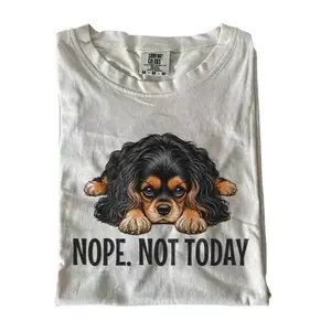 Funny Black and Tan Cavalier King Charles Spaniel T-Shirt, Vintage 90s Lazy Tired Dog Graphic Tee, Nope Not Today Quote Design, Unisex Fit Design, Gift for Dog Lovers