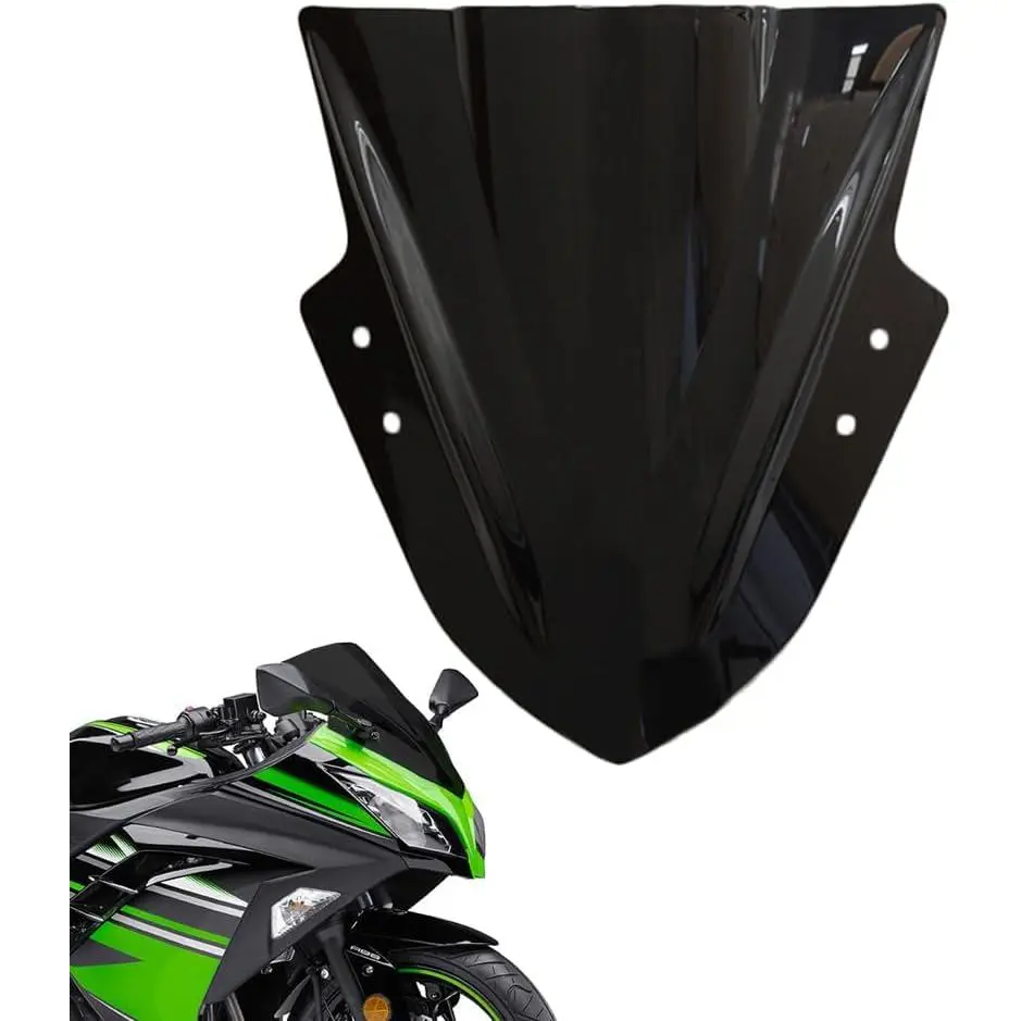 Black Windshield Windscreen Double Bubble for Kawasaki Ninja 300 EX300R EX300 2013 2014 2015 2016 2017 2018 Wind Deflectors ABS Plastic Motorcycle Front Screen
