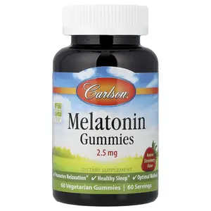 Carlson Melatonin Gummies, Natural Strawberry, 2.5 mg, 60 Vegetarian Gummies