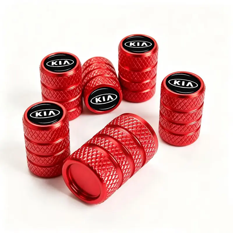 5-Pack Red & Black Polished Aluminum Tire Valve Caps For Kia Sportage Sorento Telluride Forte K5 Rio Carnival Soul Seltos Weatherproof Seal Dust-Proof Wheel Covers With Kia Logo Car Exterior Modification Accessories
