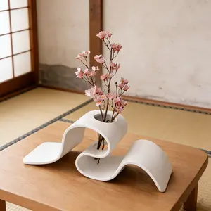 Modern Minimalist Curved 3D Printed Vase, Creative Ribbon Shape Dried Flower Holder, Nordic Style Desktop Decorative Planter, Home Office Living Room Ornament