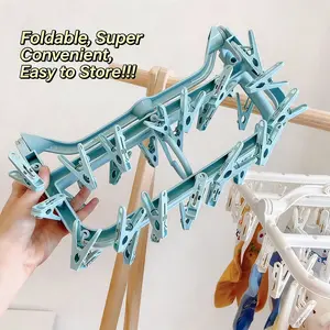 Multifunctional Foldable Drying Rack with Windproof Hooks, Strong Clips Combo, Ventilated Easy Dry Design, Suitable for Underwear Socks