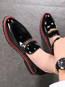 Men's Leather Waterproof Slip-On Flat Penny Loafers, Classic Round Toe Casual Work Shoes, Comfortable and Durable Black Footwear for Daily Wear