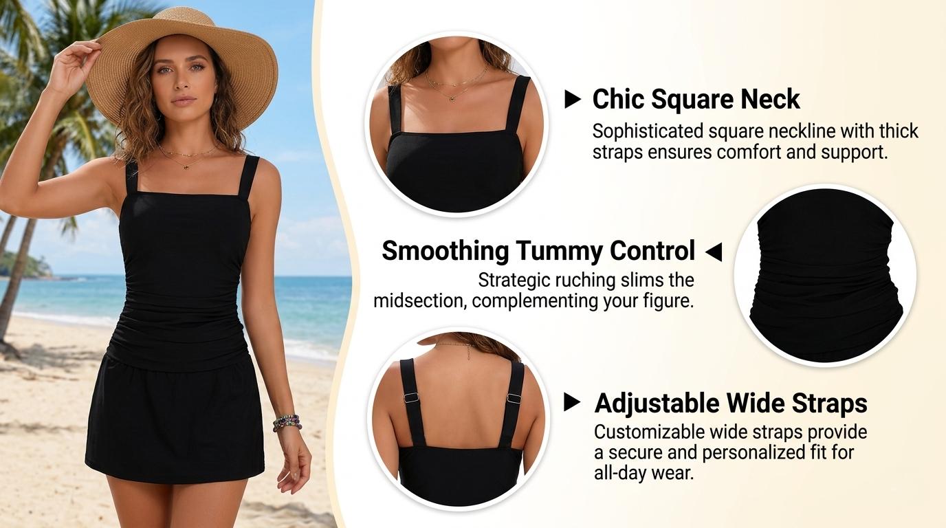 Women Vintage Tummy Control Two Piece Tankini Swimsuits Swimdress Push up  Bathing Suits tie bikini set back patchwork print summer swimwear