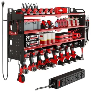 HAUSNEED New Tool Organizer Wall Mount with 8 Drill Holders With Power Adapter 4 Layers Large Capacity Rack for Garage Heavy Duty Sturdy Construction Easy Assembly Home Organization
