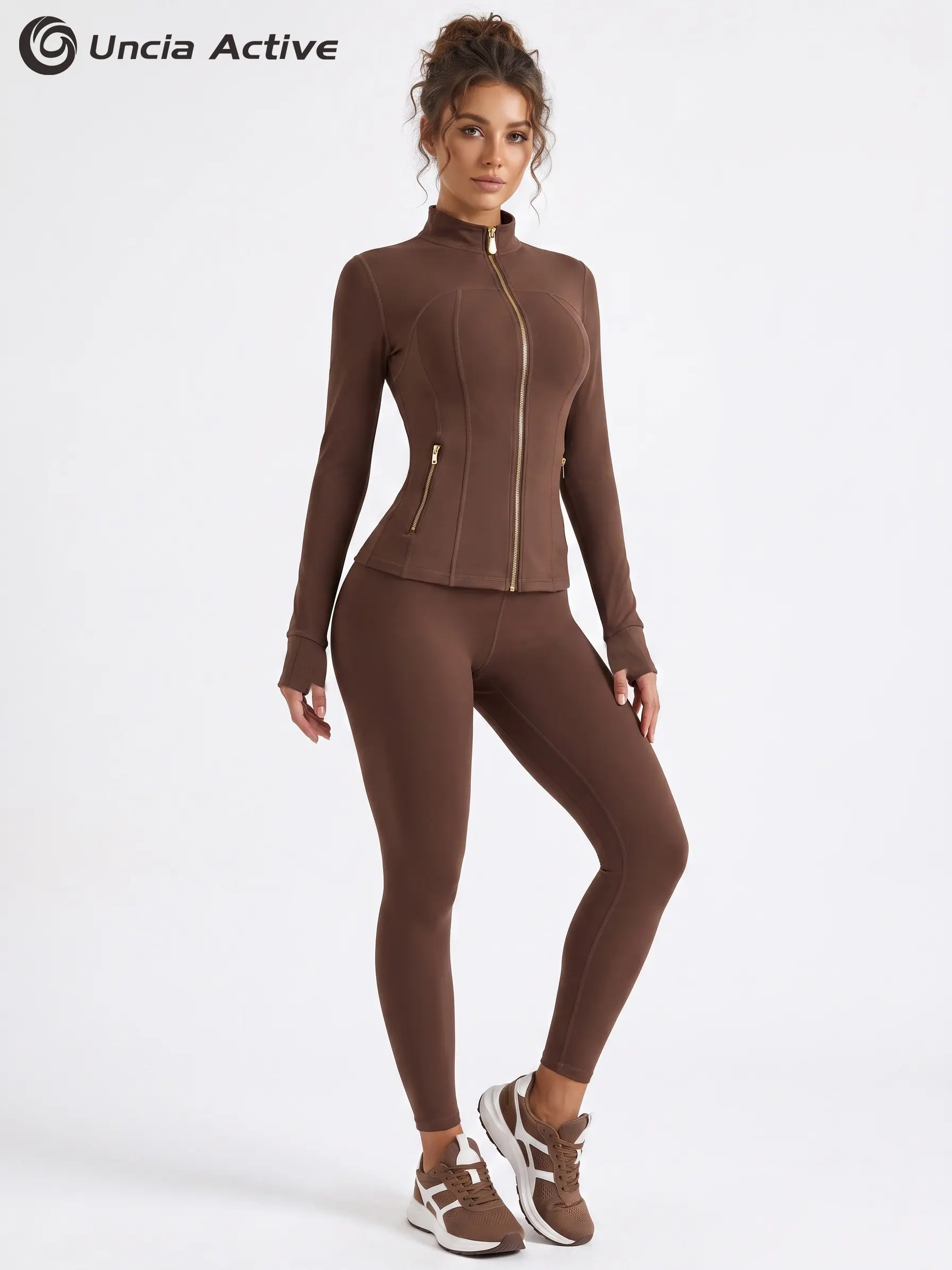 Women Stand Collar Zip Up Fitness Outfit Slim Fit Athletic Jacket and High Waist Compression Leggings Soft Stretchy Sport Suit for Workout and Daily Wear sohochic