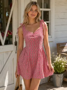 Gingham Halter Dress, Elegant All-Seasons Fashion, Stylish Gingham Pattern, Perfect for Any Occasion, Comfortable & Chic Design