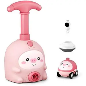 Balloon Zoom Toy Set, Cute Pig face Pump & Balloon Racer Car with Rockate Launcher Pad and 6PCS Balloons Best Gift or Party Supplies (Pink),balloon car toy,Pump balloon car cet,balloon powered car,aerodynamic balloon car