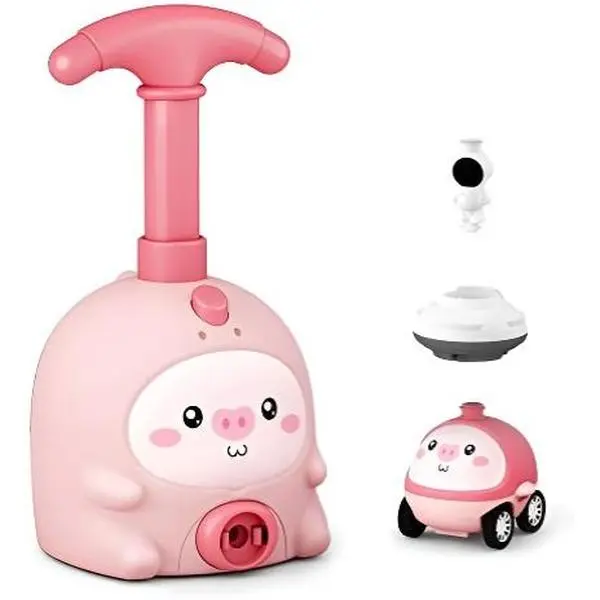 Balloon Zoom Toy Set, Cute Pig face Pump & Balloon Racer Car with Rockate Launcher Pad and 6PCS Balloons Best Gift or Party Supplies (Pink),balloon car toy,Pump balloon car cet,balloon powered car,aerodynamic balloon car