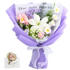 Mother’s Day Gift, YShomy Handmade Crochet Flower Bouquet with Lily, Lavender, Rose, Calla Lily & Eucalyptus, Graduation Gift, Birthday, Anniversary Gift for Her, Girlfriend, Wife, Friend, Includes Card, Cotton Yarn, Home Decor