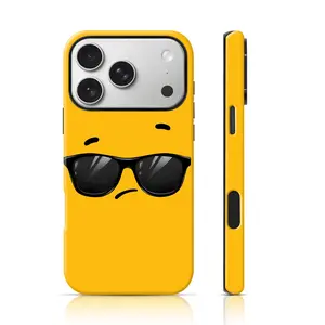 Cool Sunglasses Emoji Phone Case for iPhone 17 Pro Max/16 Pro Max/15Pro Max 15/14/13/12 & Samsung S25 Ultra All Models, Double-Layer TPU Shockproof Protective Cover (Fun Yellow Meme Print)