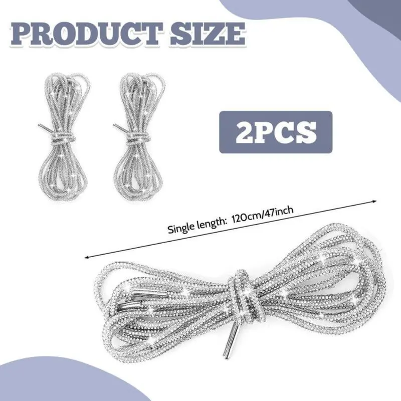 2-Pack Glitter Rope Laces – Rhinestone Fashion Drawstrings for Shoes, Hoodies & Trunks, Long 47in Sparkly Cords for DIY Styling & Daily Accessories