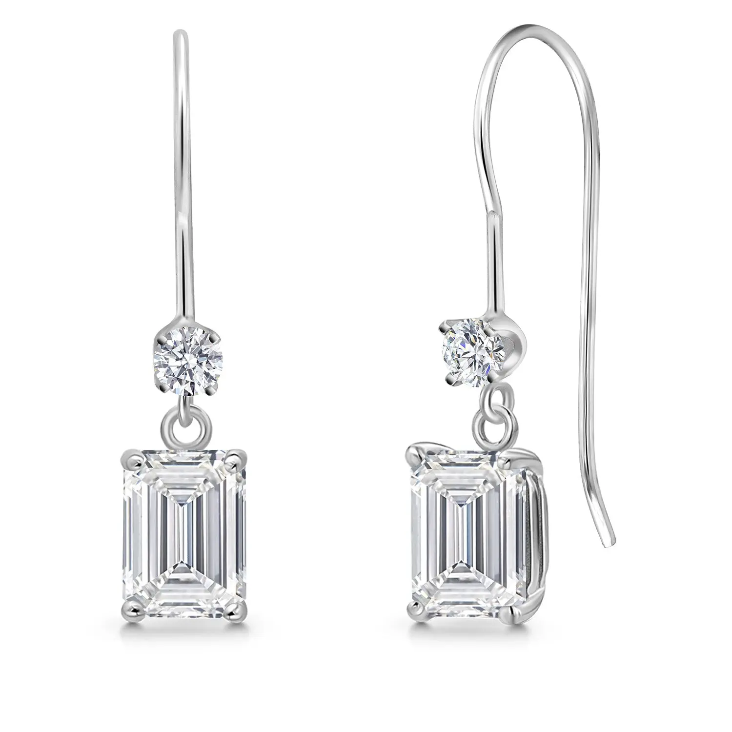 1.64 Cttw IGI Certified Lab Grown Diamond Dangle Drop Earrings For Women in 14K White Gold | Emerald Cut 0.75 Ct Each | VS1 Clarity | D-E Color