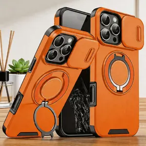 Rugged Magnetic Stand Case for Phone with Slide Camera Cover, Magsafe Compatible, Heavy Duty Military Grade 360° Rotatable Protective Case