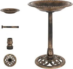 VINGLI Pedestal Bird Bath 28 Inch Antique Copper Resin Birdbaths Weather Resistant Floral Accents and Vintage Finish Garden Decor for Outdoor Lightweight Courtyard…