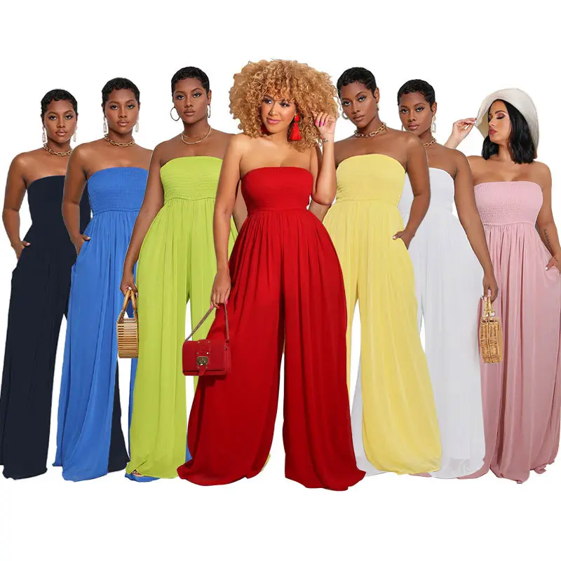 Solid Color Casual Sleeveless Pleated Loose Jumpsuit,Summer oversized jumpsuit