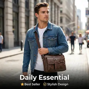 Men's Vintage Crossbody Messenger Bag, Waterproof Faux Leather Shoulder Bag with Headphone Hole for Work & Travel