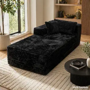 ARCH SP-009A-BLACK-TL Corduroy Corner Modular Sectional Sofa Couch with Chaise Lounge, Plush Fabric, Multi-Seat Design, No-Assembly Easy Setup, for Minimalist Bedroom