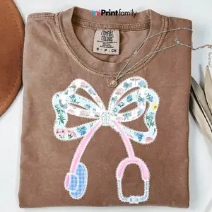 Comfort Colors Preppy Floral Stethoscope Nurse Shirt, Cna RN Nurse Tee, Nurse Blue Floral, Nursing Student Womenswear Comfy - Printfamily