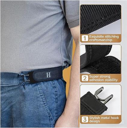 Buckleless Belt Hook Metal Hook Elastic Belts Adjustable Belt Bro Unisex Invisible Waist Belts Loops for Work & Edc