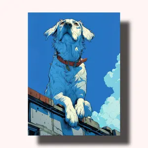 Paint by Numbers Art Kit - Rooftop Lookout Dog Waiting for Your Return, Premium Materials, Clear Numbers, for Creative Fun, Relaxation and Stress Relief
