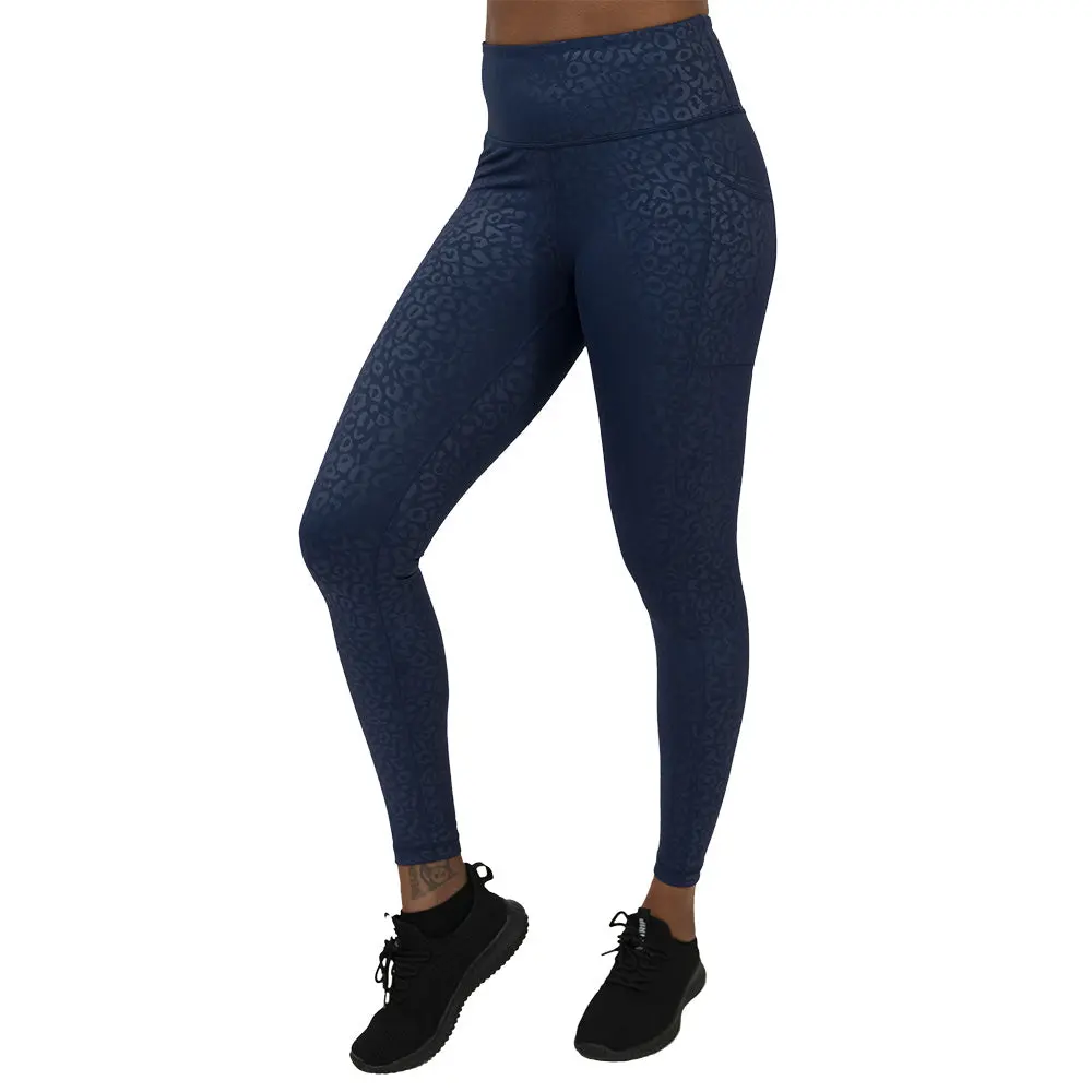 CVG Women's Traditional Navy Leopard Leggings - Fitted Bottoms, Machine Washable