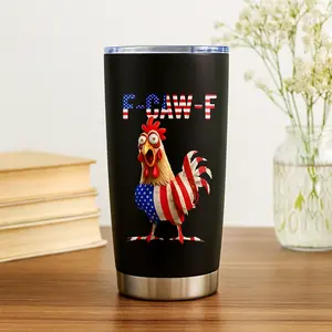 F-Caw-F Flag Funny Tumbler 20oz, Drinkware Coffee Cup, Rooster, Chicken, Stainless Steel Travel Coffee Mug for Chicken Lovers