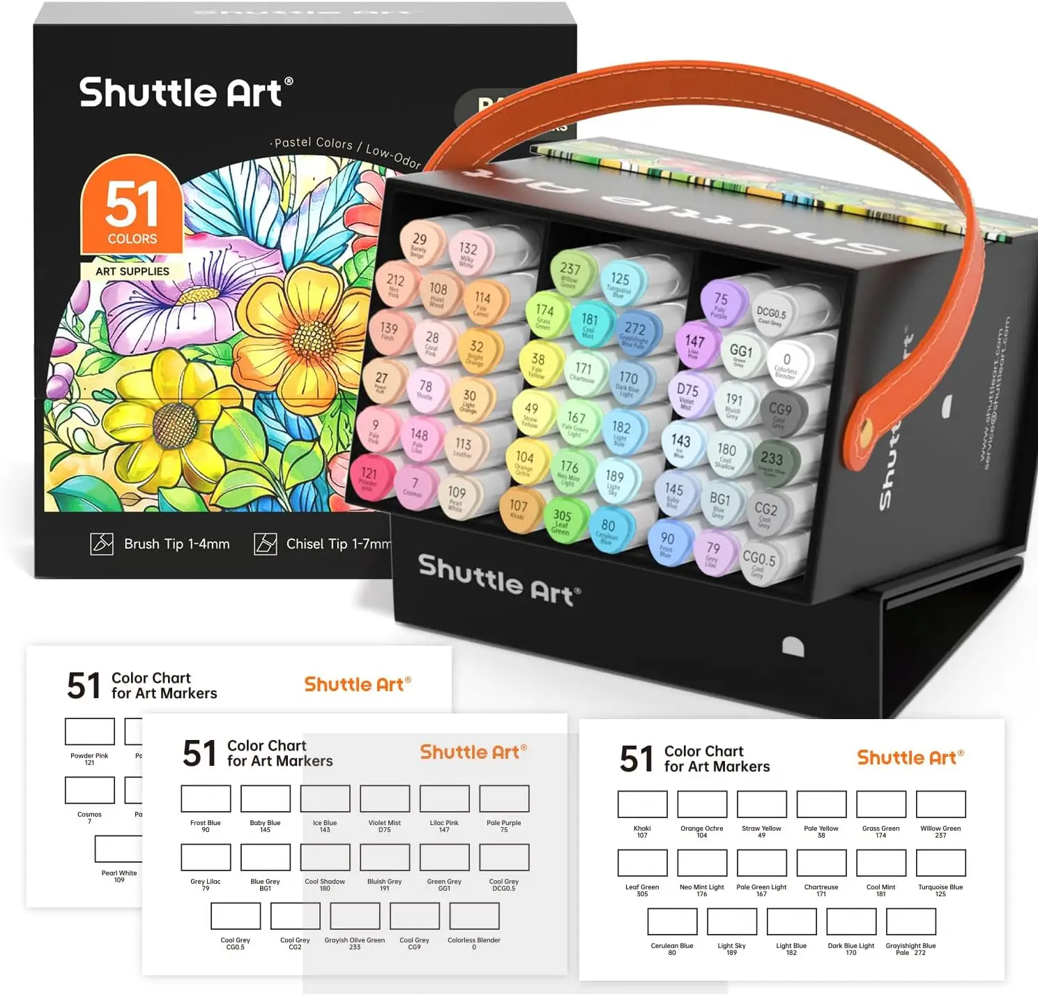 Shuttle Art Pastel Alcohol Markers Brush tip, Dual Tip Brush & Chisel/Fine Tip Art Marker Set, 50 Colors plus 1 Blender Marker Pens with Case Perfect