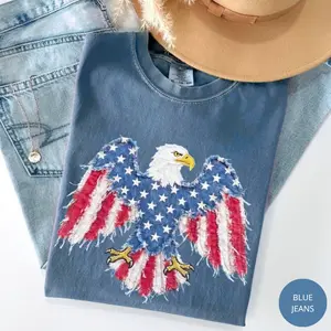Comfort Colors American Eagle Shirt, 4th of July T-Shirt, Faux Patchwork Eagle Tee, USA Patriotic Shirt, Fourth of July Graphic Tee, America Pride Shirt Cotton Fabric
