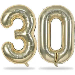 40 Inch Champagne Gold Foil Number 30 Balloons Self Inflating for 30th Birthday Anniversary Party Decorations Supplies for Men Women